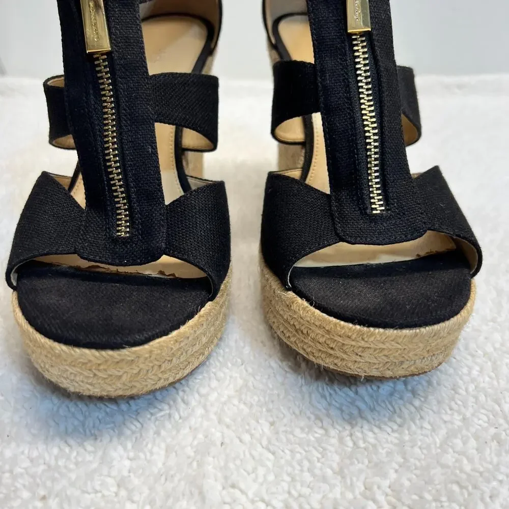 Michael Kors Womens Sandals Damita Wedge Zip Black Size 10M